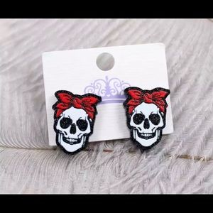 Skull with Red Bandanna Earrings